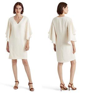 NWT New $175 Lauren Ralph Lauren Yaira Ruffle Sleeves Cream Dress Size 12